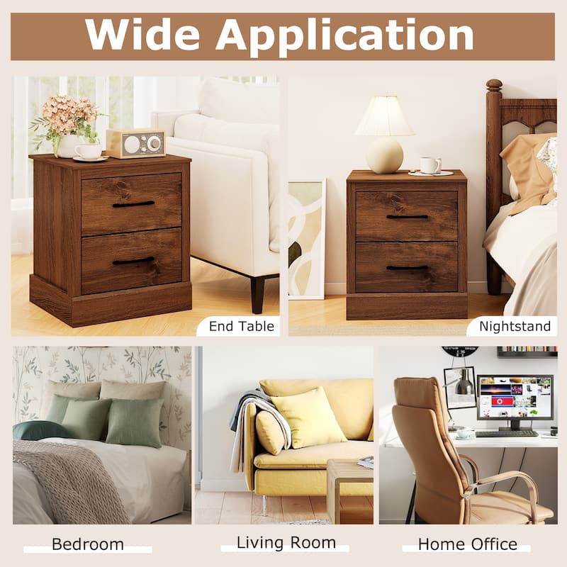 Gymax Set of 2 Drawer Nightstand Bedside Table Compact Sofa End Table