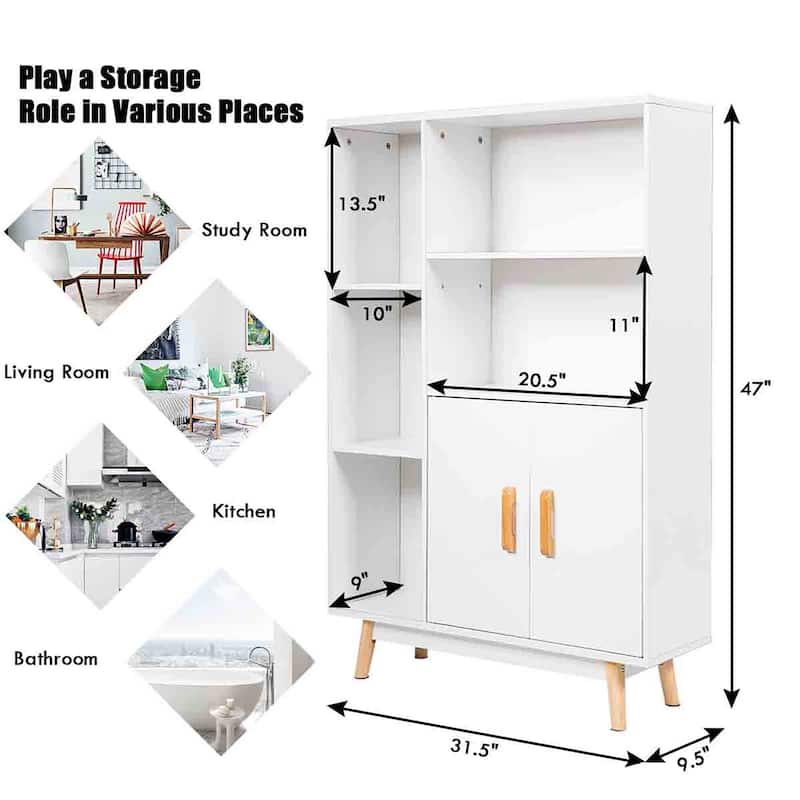 Wood Storage Cabinet Free Standing Pantry Cabinet Display Bookcase