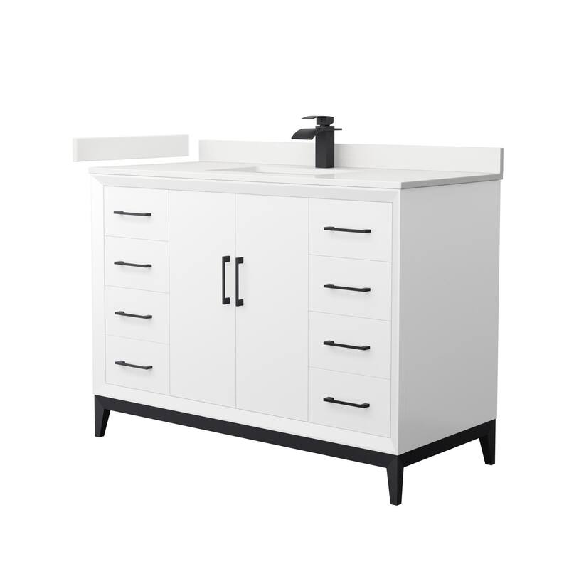 Wyndham Collection WCH818148S-QTZ-UNSMXX Amici 48" Free Standing - White / White Quartz Top / Matte Black Hardware