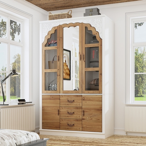 Vintage-Inspired Grand Closet Dual Wardrobe Set with Metal