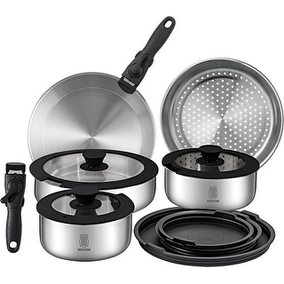 16 Piece Stainless Steel Cookware Set, Kitchen Removable Handle Stackable  Pots and Pans Set - Bed Bath & Beyond - 37508868