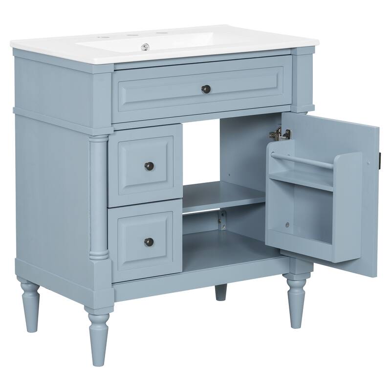 Roomfitters 30" Bathroom Vanity with Sink, Solid Wood Frame, Flip Drawer, 2 Drawers & Door Rack