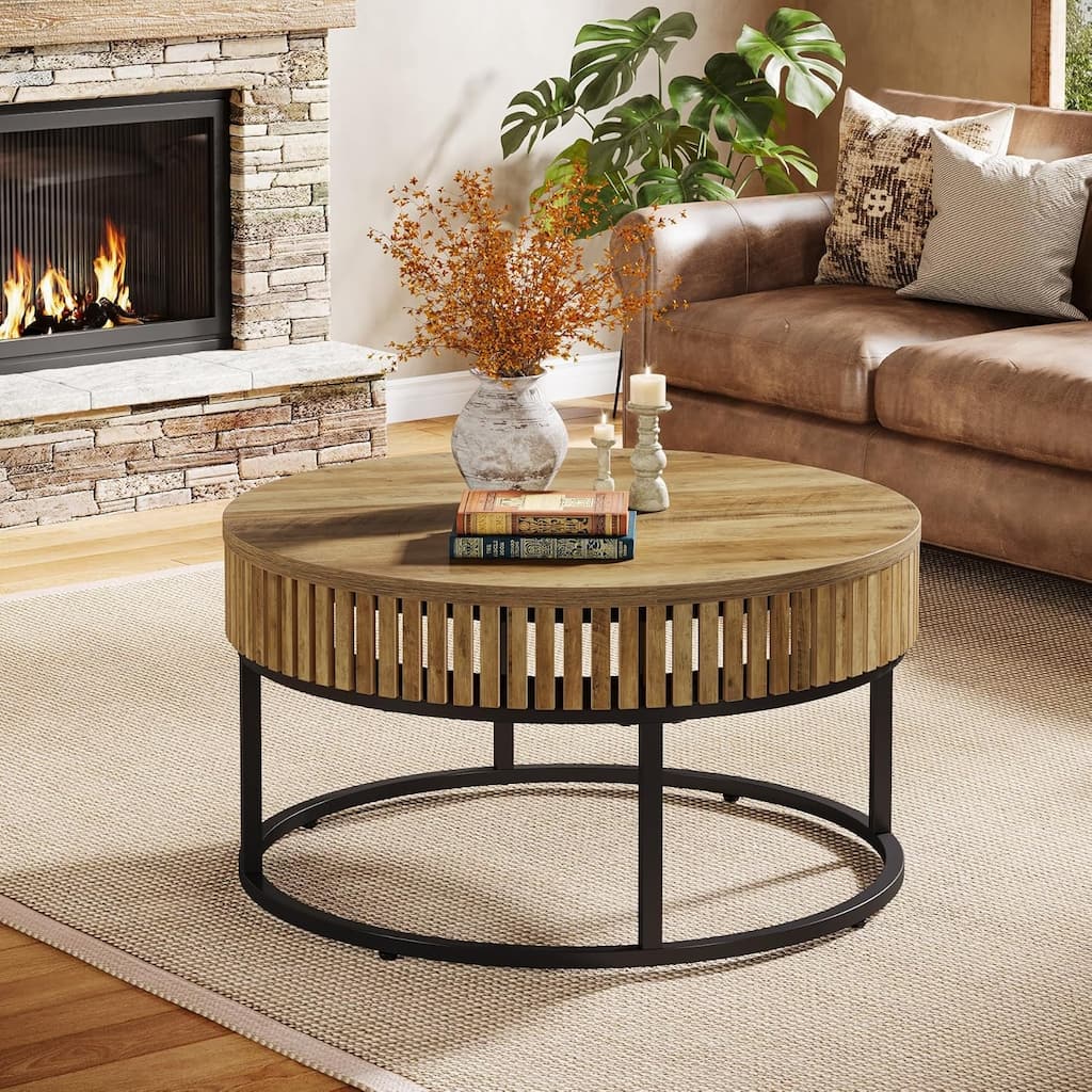 31.5" Round Coffee Table, Farmhouse Circle Table for Living Room