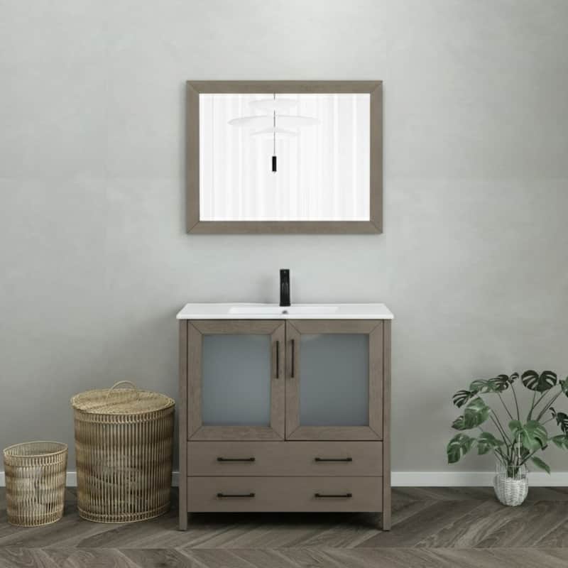 Vanity Art 36-Inch Single Sink Bathroom Vanity Set Dove-Tailed Drawers, 1 Cabinets, 1 Shelf, Soft-Closing Doors with Free Mirror - Driftwood Gray
