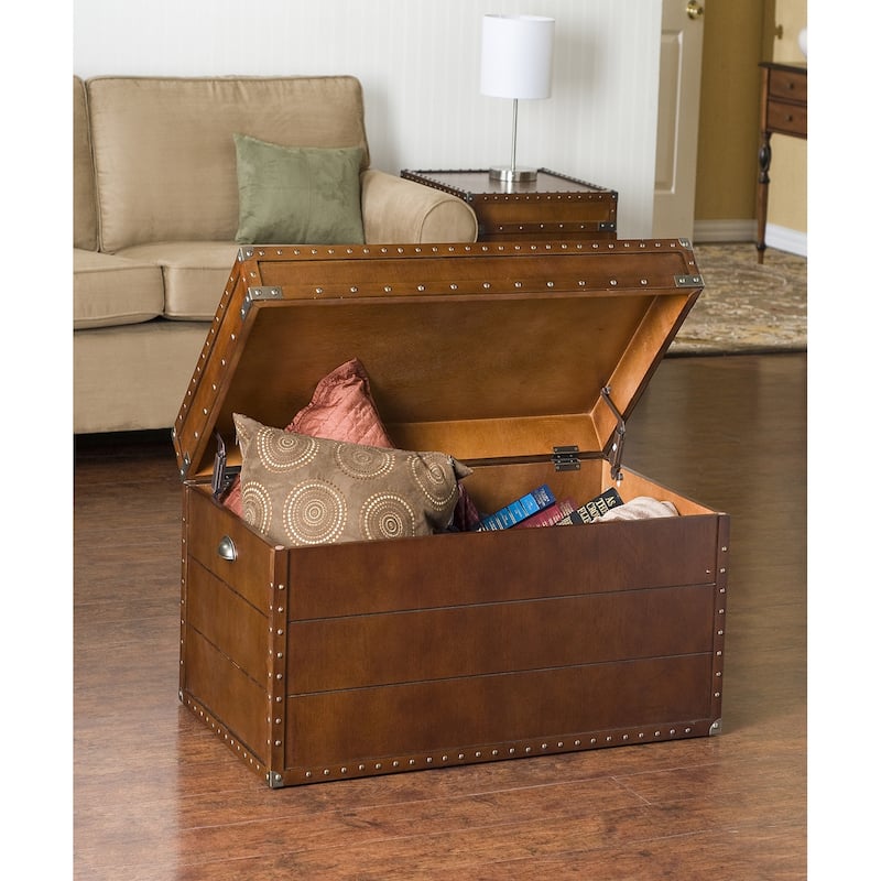 SEI Furniture Steamer Walnut Finish Trunk Coffee Table