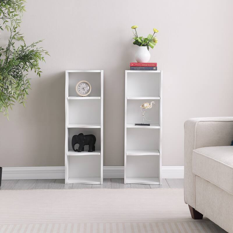 Anmytek White Wave Design Ladder Shelf - 8 Tier Tall Narrow Bookcase for Small Spaces with Anti Tip Kit