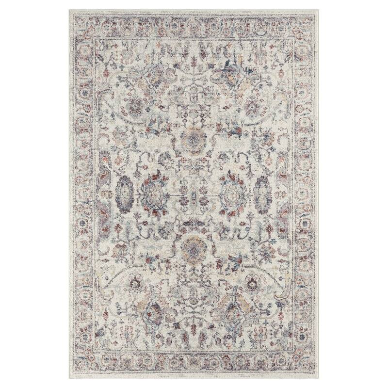 Jinnie Cream and Purple Multi-Color Distressed Rug - 4' x 6' - Blue/Multi-Colour/Cream
