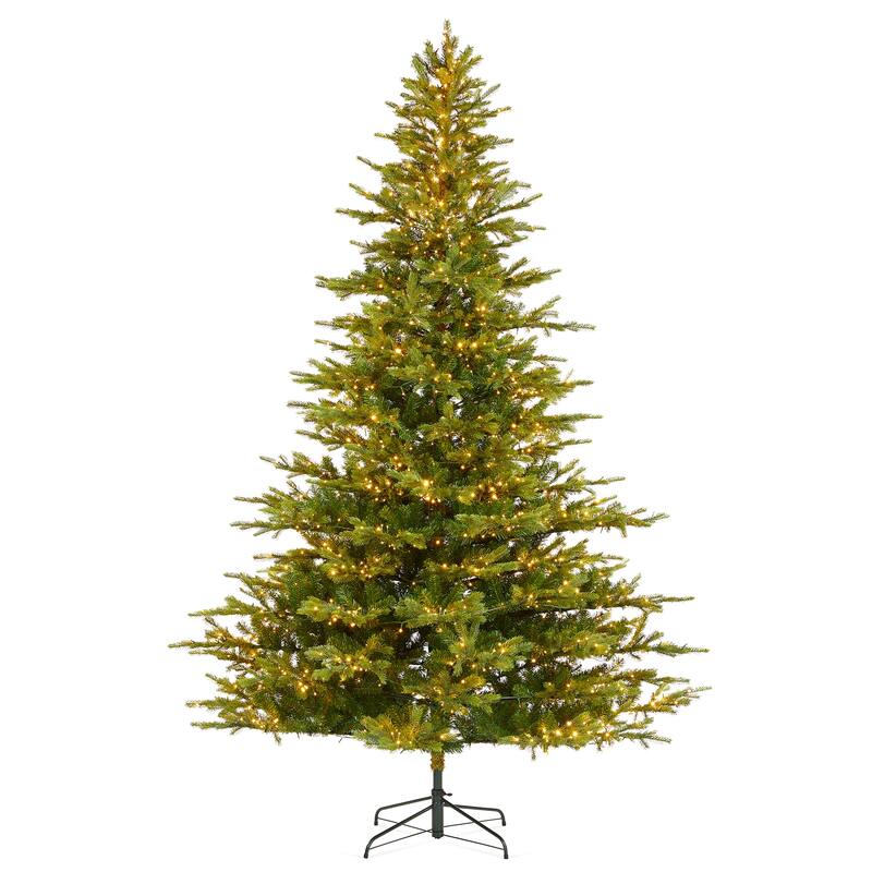 Glitzhome 7.5ft/9ft Pre-Lit Full Fir Artificial Christmas Tree w/Foot Pedal & Remote Control Simple Setup