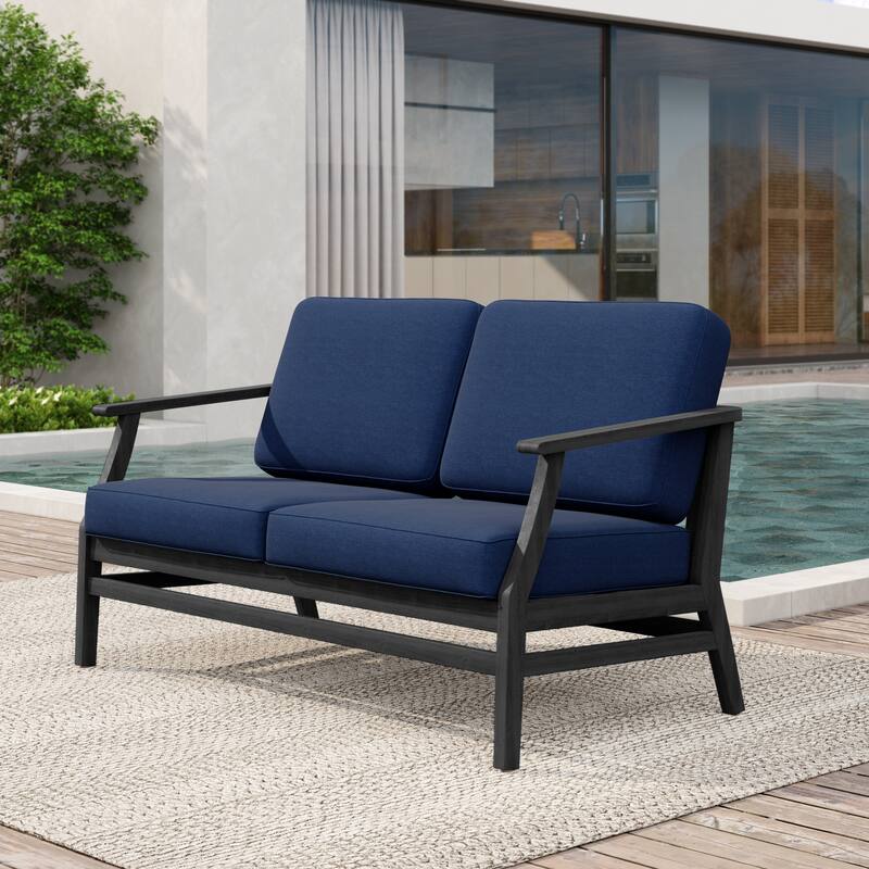 Patio Teak Wood Outdoor Loveseat Sofa with Cushions