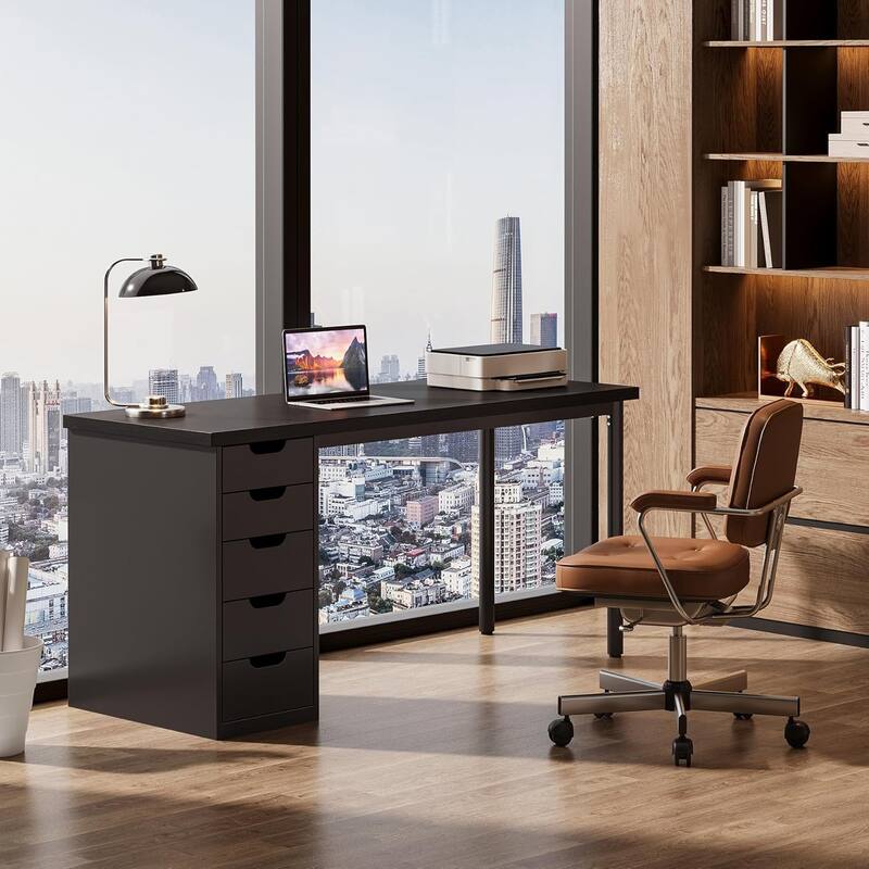 PC/Computer Desk with 5 Reversible Drawers, Home Office Desk with Storage, Laptop Desk Study Writing Table Workstation