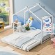 preview thumbnail 5 of 6, Metal Twin Size House-shaped Pull-out Platform Bed Frame with Trundle White