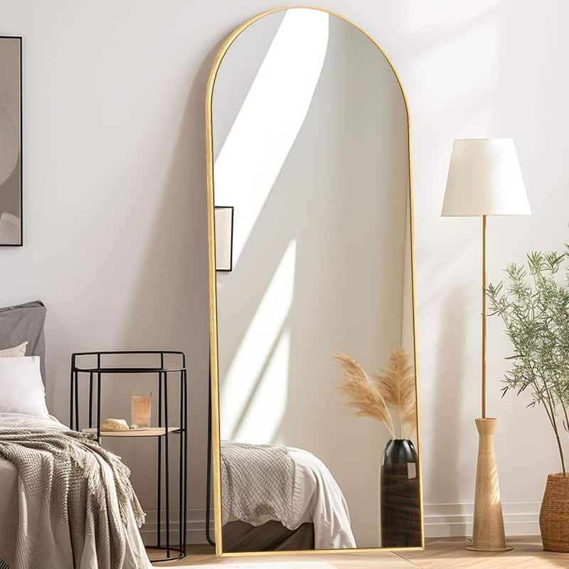 Modern Arched Full Length Aluminum Alloy Floor Mirror Standing Mirror - 65x22 - Brushed Gold