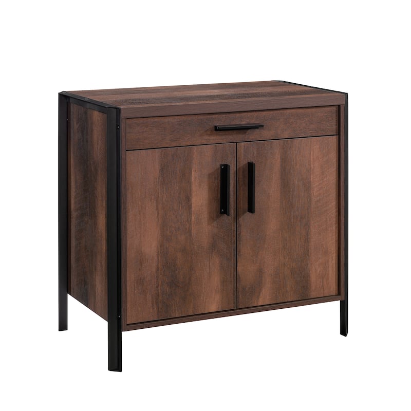 Wood Modern Library Base with Two-Door Cabinet and Drawner, Brown