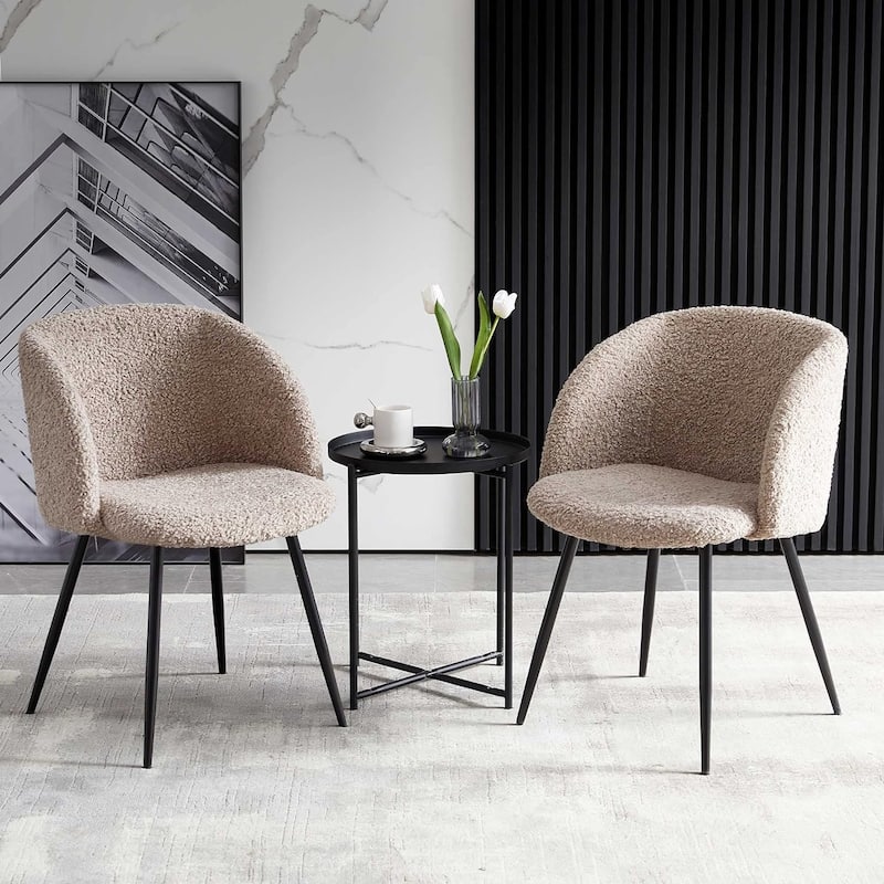 Howtai Cozy Accent Armchair, Fluffy Sherpa Dining Chair Set of 2