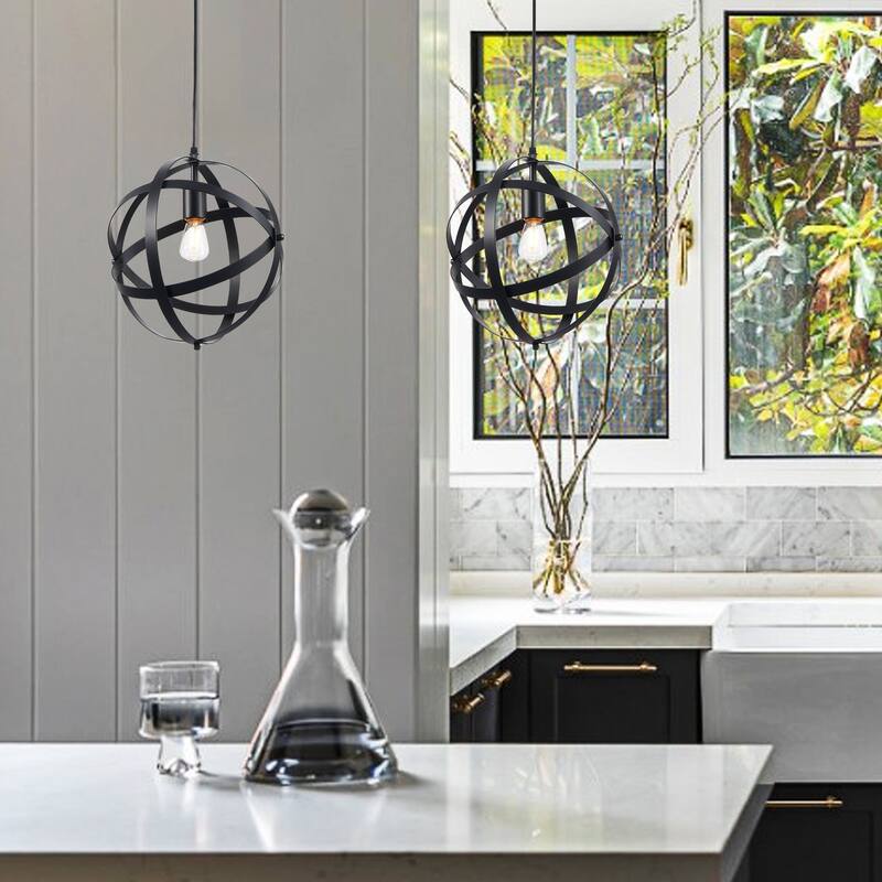 CO-Z Industrial Single Light Globe Pendant Chandelier - Black - Black