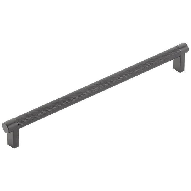 Emtek 84057.REC.KN Knurled 10" Center to Center Bar Cabinet Pull with - Flat Black / Flat Black Stem