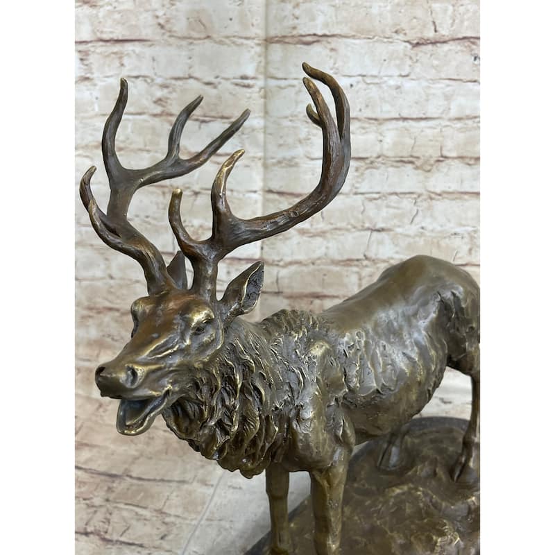 Bronze Marble Statue Elk Deer Stag Hunter Wildlife Art Sculpture Figure Figurine