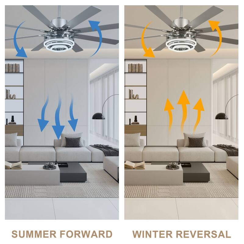 Bella Depot 72" Modern Large Ceiling Fan with Dimmable LED Light and Remote Control 6-Speed Reversible DIY Shade Chandelier