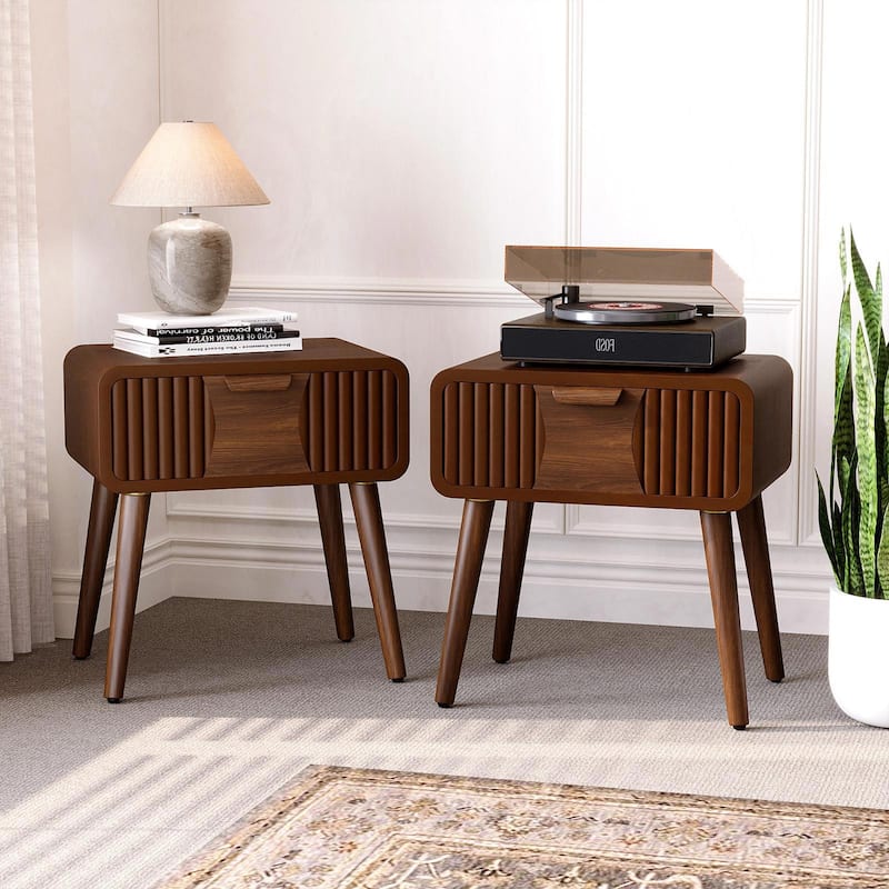 SUNBURY Morden Brown Nightstand with Drawer (Set of 2) - 2Pieces-Splice Line - 1-drawer