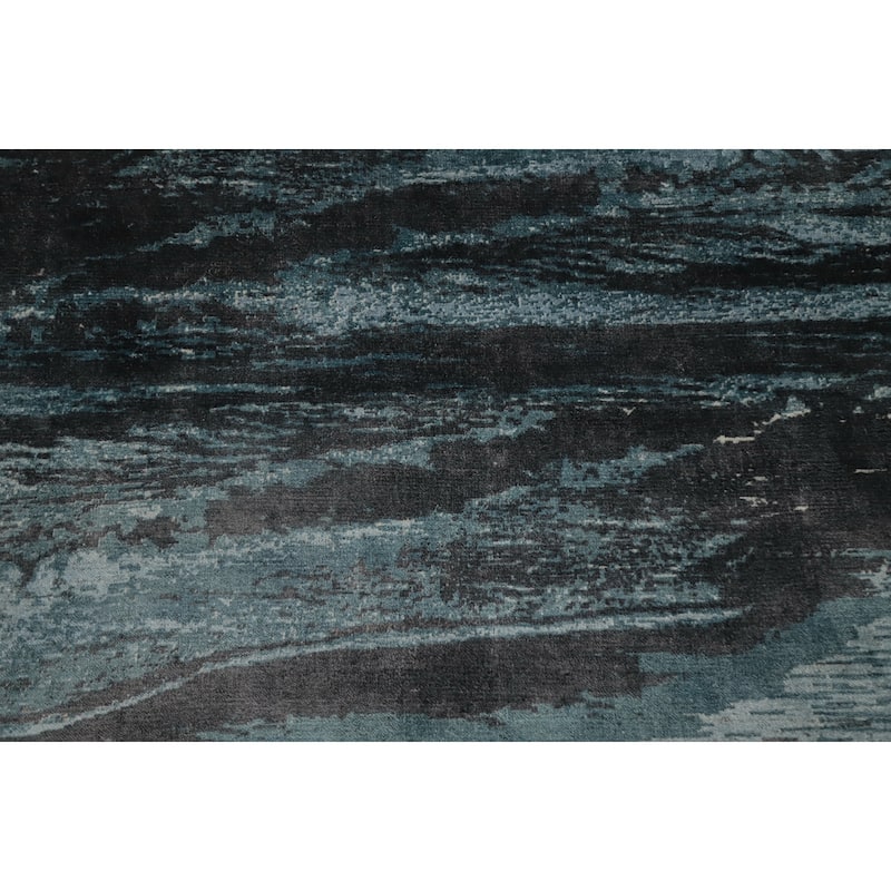 Hand Knotted Oriental Viscose Silk Carpet Modern Pictorial Green Abstract Area Rug - 7' 11'' X 5' 0''