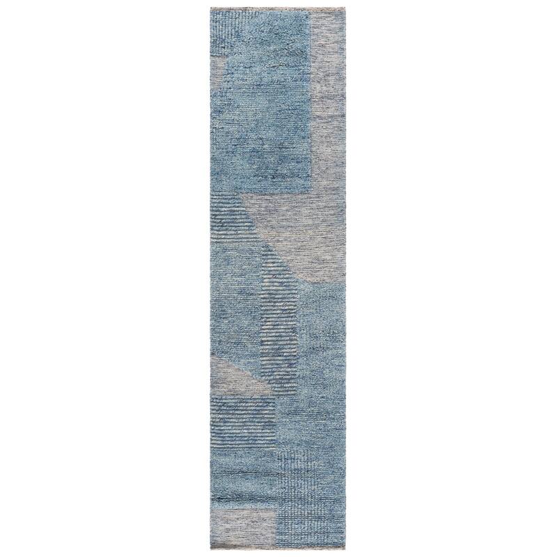 SAFAVIEH Handmade Natura Malakeh Wool Rug - 2'3" x 9' Runner - Blue/Grey