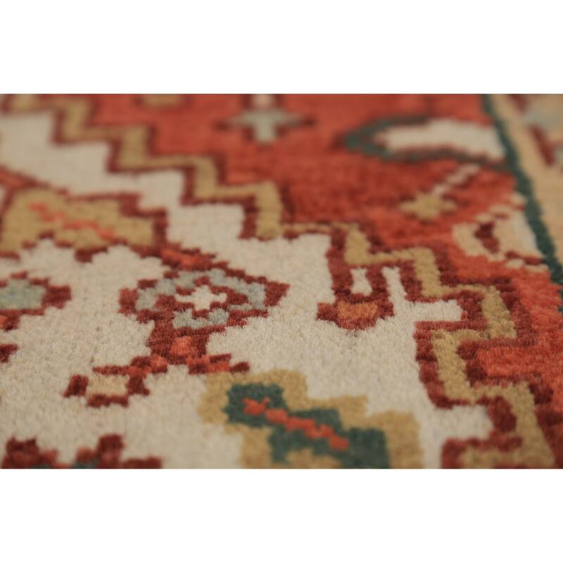 Ivory & Orange Heriz Serapi Indian Foyer Rug Handmade Wool Carpet - 3'0"x 5'1"