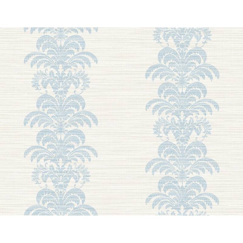 Seabrook Designs Lillian August Palm Frond Stripe Stringcloth Unpasted Wallpaper - 27 in. W x 27 ft. L - Blue Frost and Bone White