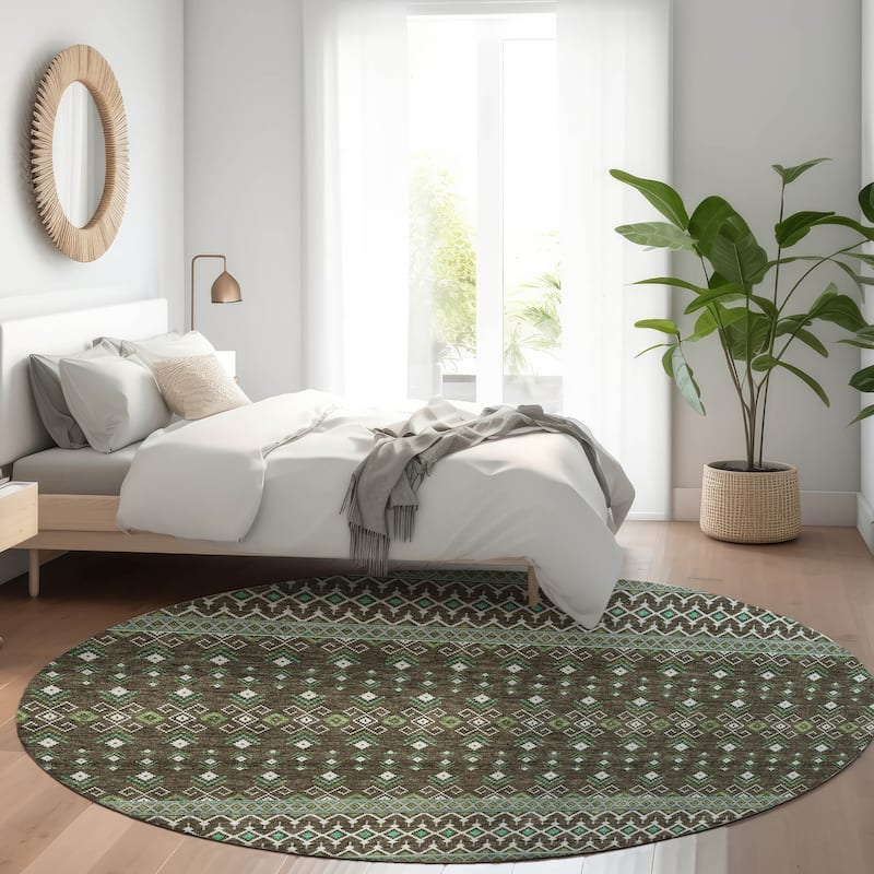 Machine Washable Indoor/ Outdoor Chantille Boho Morrocan Rug - Brown - 8' x 8'