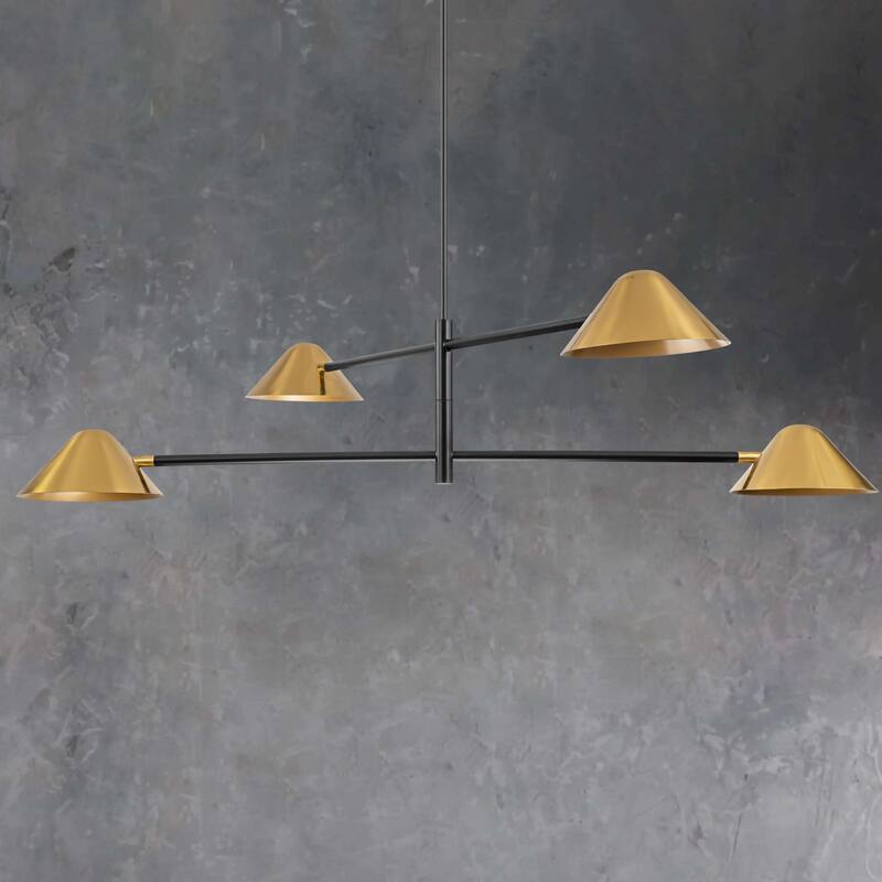 4-Light Mid-Century Modern Industrial Oversized Sputnik Pendant Light Cone Linear Chandelier - 59 in. W x 9.8 in. H