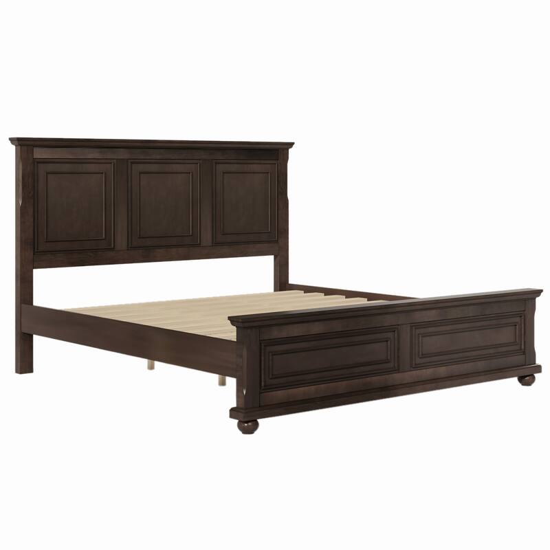 Traditional Pinewood Platform Bed with Slats Support