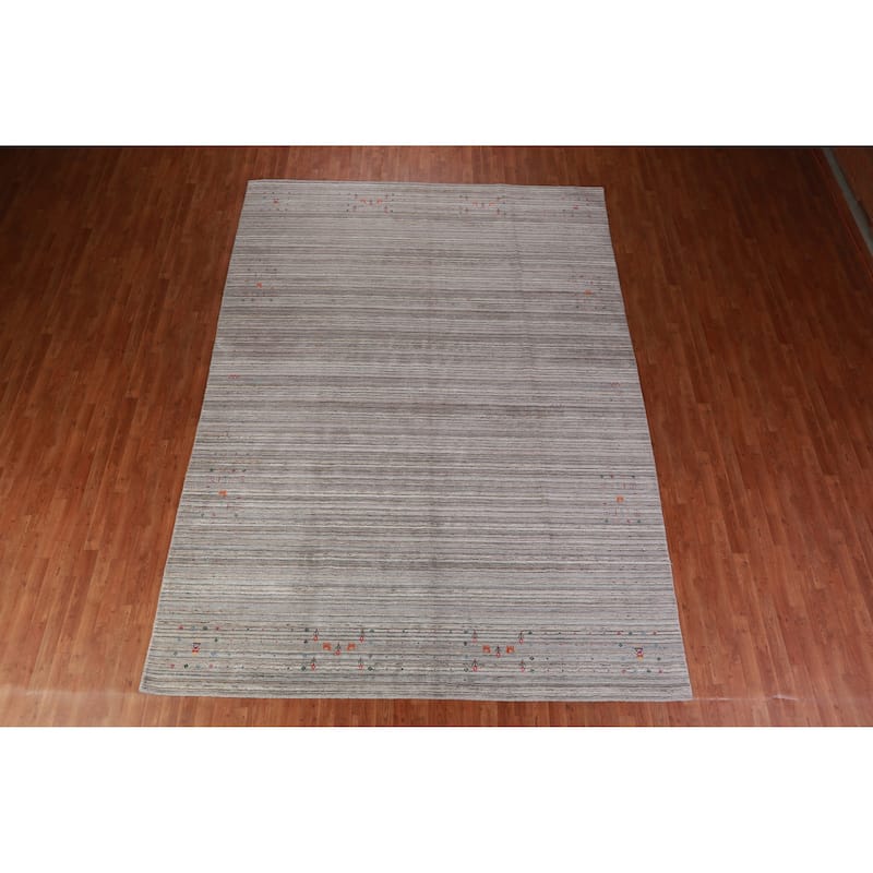 Tribal Gabbeh Indian Area Rug Handmade Grey Wool Carpet - 8'11" x 12'5"
