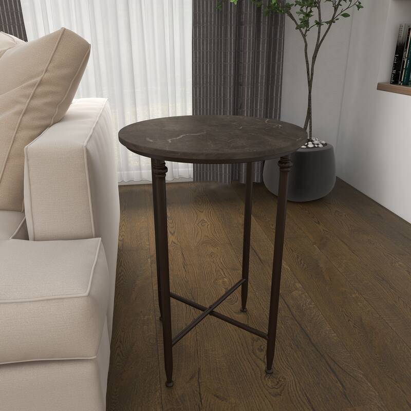 Marble Side End Accent Table with Bronze Metal Legs - Brown - Roche River Decor