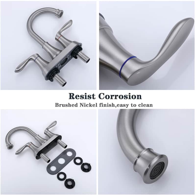 Centerset Bathroom Sink Faucet With Pop-up Drain Double Handle 4 Inch Bathroom Faucet 2 Hole High Arc Lavatory Basin Vanity Tap