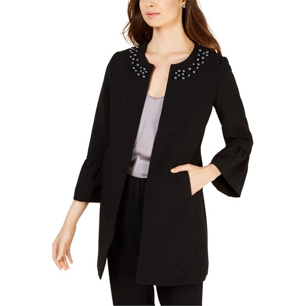 Nine West Womens Embellished Blazer Jacket, black, 8. Opens flyout.