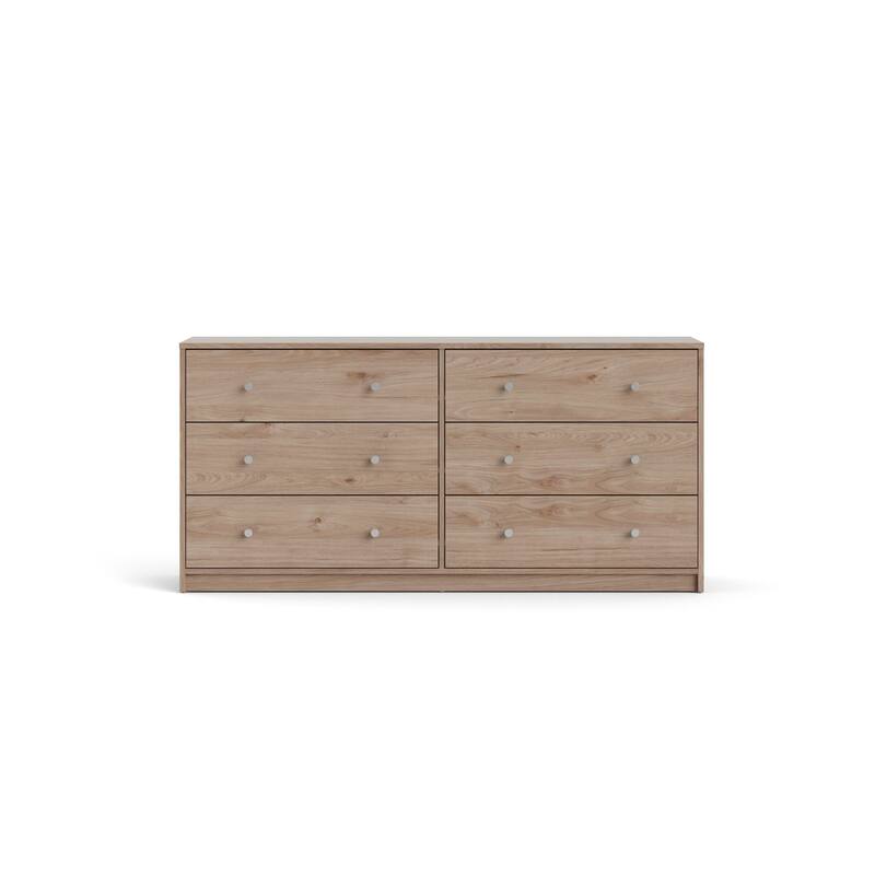 6-Drawer Double Dresser in Oak Finish with Spacious Storage, Smooth Glide Drawers, and Modern Bedroom Design