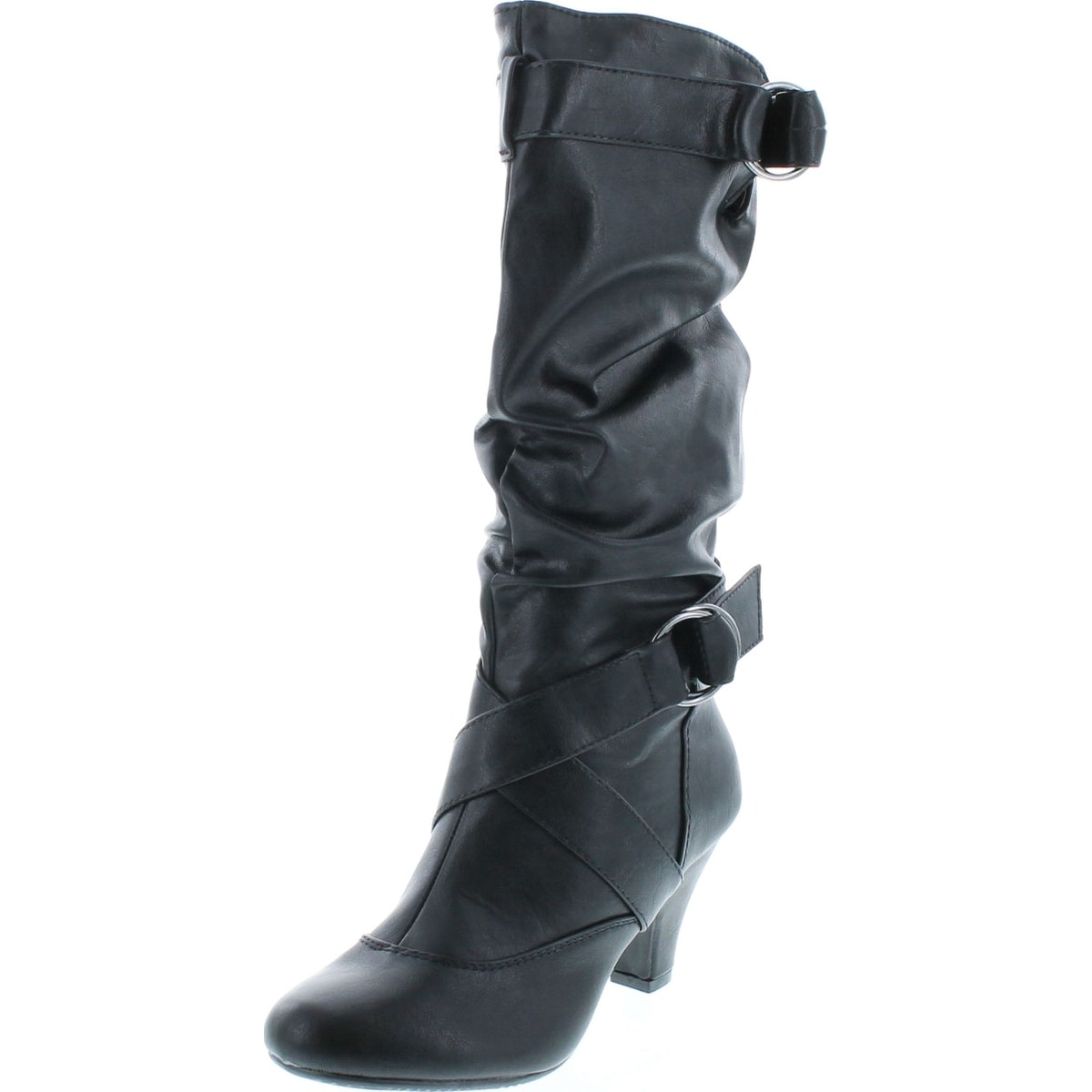 black mid calf boots heels