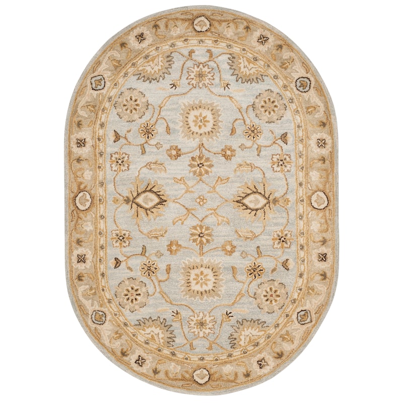 SAFAVIEH Handmade Antiquity Daisy Traditional Oriental Wool Rug - 4'6" x 6'6" Oval - Light Blue/Sage