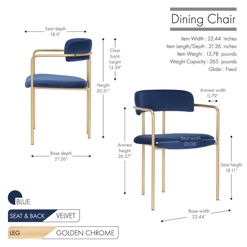 Porthos Home Eder Dining Chairs Set of 2, Velvet, Gold Chrome