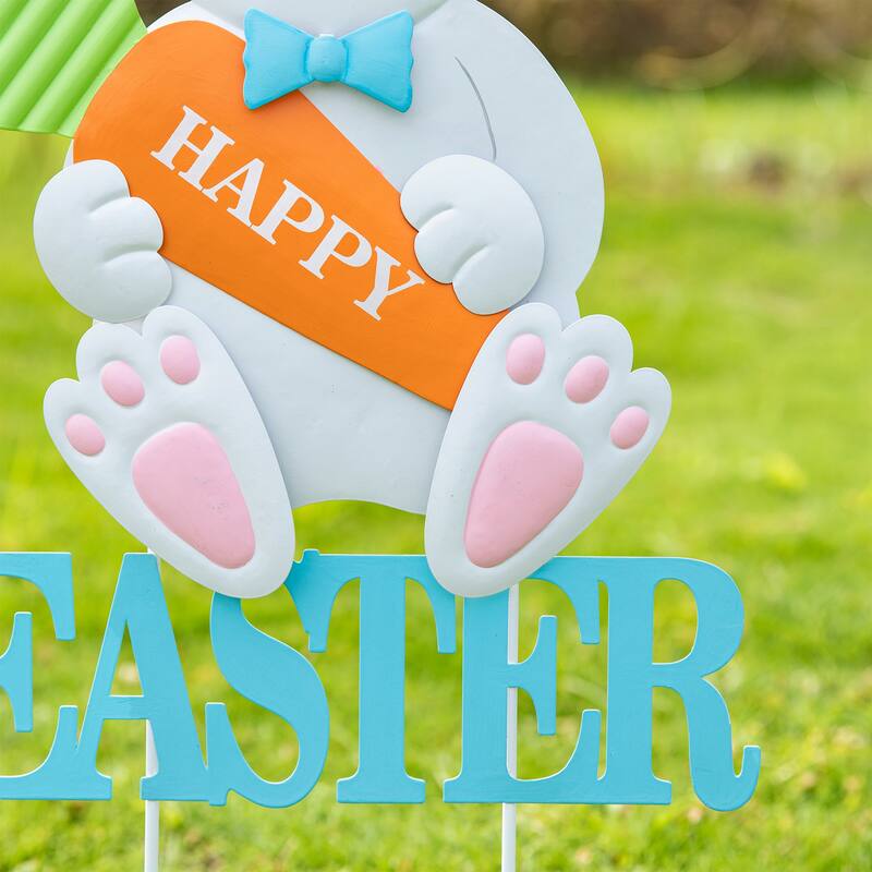 Glitzhome Easter Metal Bunny Yard Stake Wall Decors Standing Sign