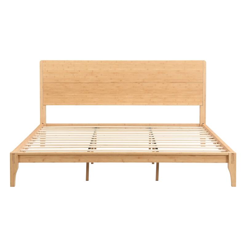 Mid-Century Modern King Size 12 Inch Bamboo Wood Platform Bed