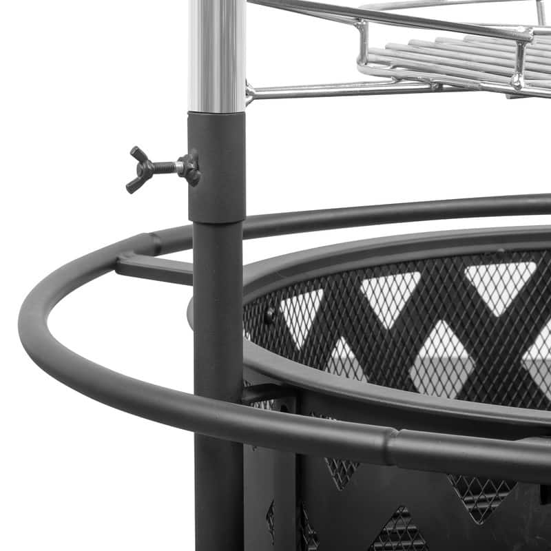 30"W x 20"H Round Iron Wood Burning Black Fire Pit Table with 16" Fire Poker