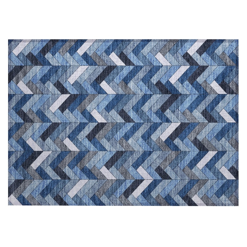 Machine Washable Indoor/ Outdoor Modern Chevron Chantille Rug