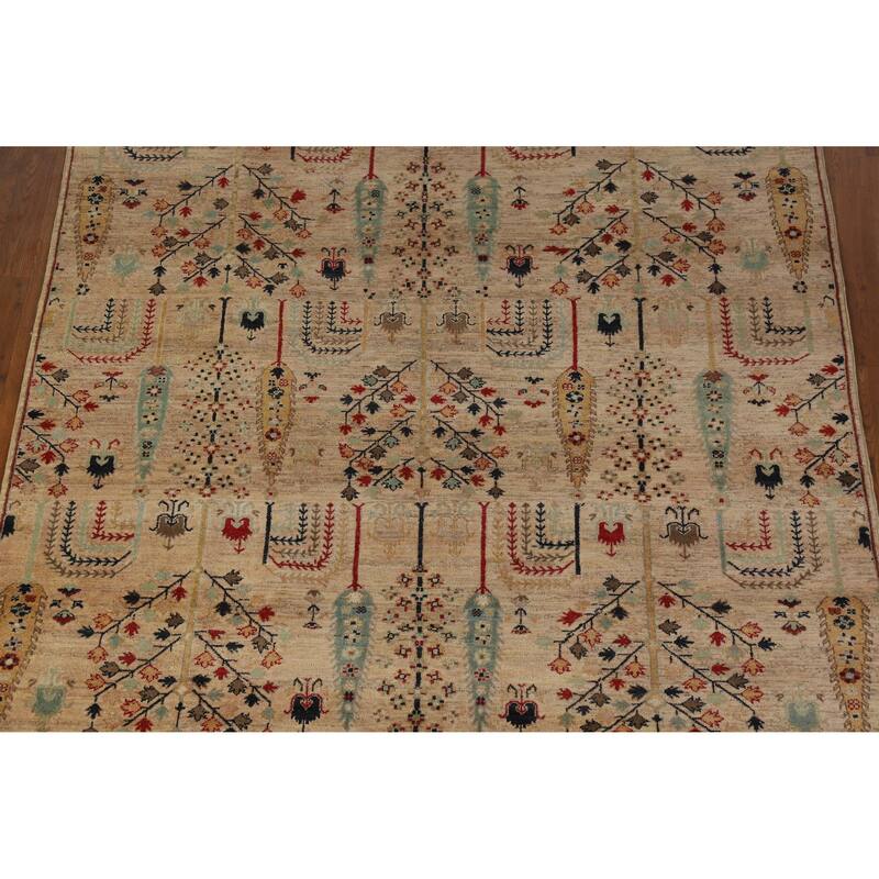 Hand Knotted Oriental 100% Wool Carpet Traditional All-Over Multi-Colored Ziegler Area Rug - 9' 8'' X 6' 3''