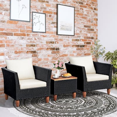 Patio 3-piece Outdoor Wicker Rattan Bistro Chair Set