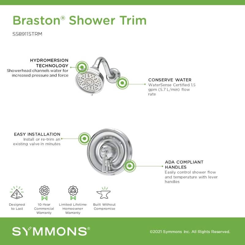 Symmons S589115TRM Braston Shower Only Trim Package with 1.5 GPM Multi