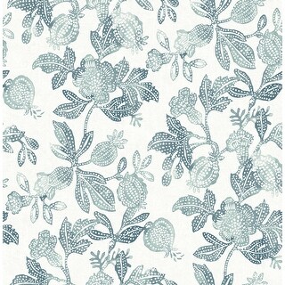 A-Street Prints Beach Rose Teal Floral Fruits Wallpaper