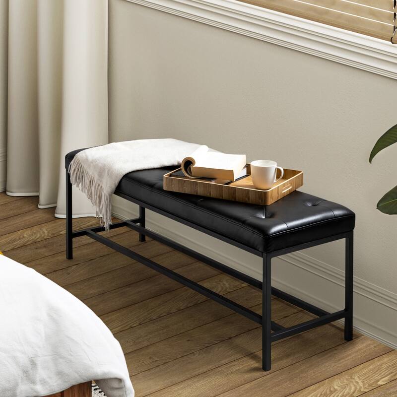 Horst 50 in.W Contemporary Upholstered Bench with Metal Legs by HULALA HOME - Black