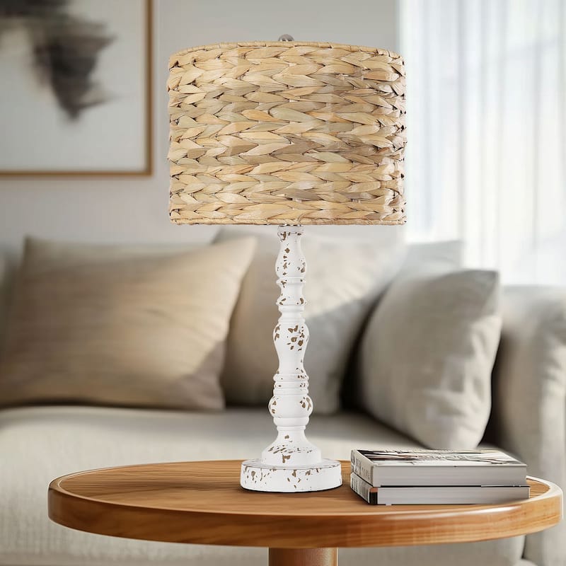 Resin Table Lamps with Weaved Grass Shade - White