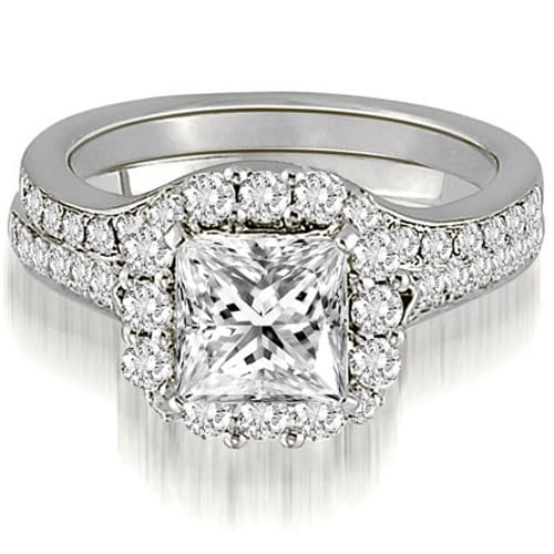 1.17ct.tw Princess And Round Cut Curved Single Halo Diamond Bridal Set HI, SI1-2