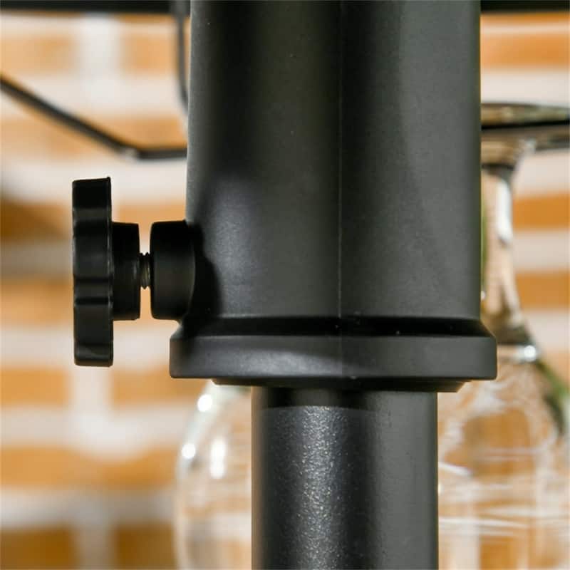 Black Umbrella Table with Wine Glass Holder and Foldable Towel Rack Waterproof HDPE Adjustable Patio Table for Pool Beach